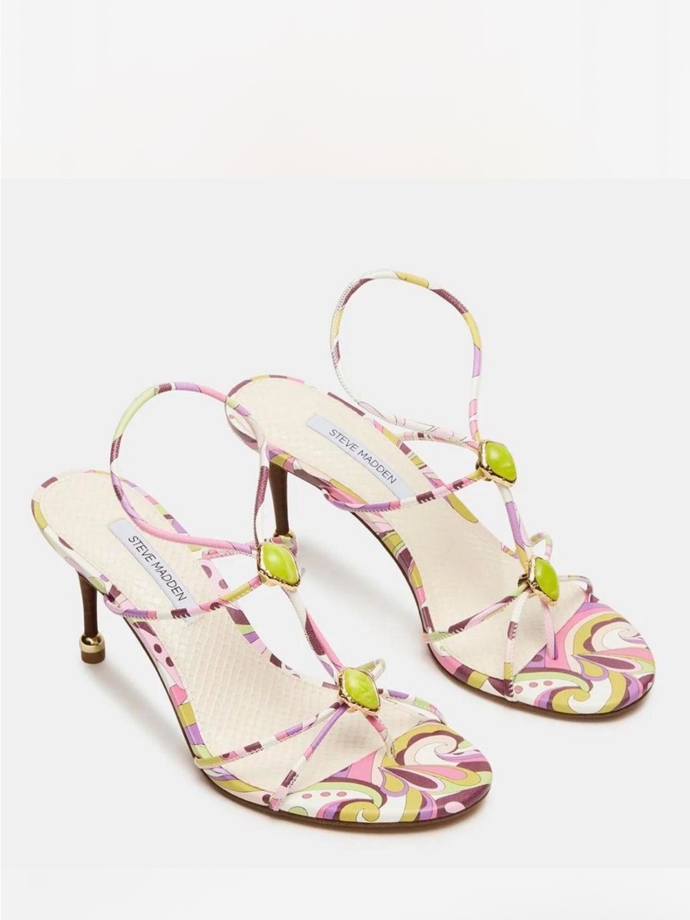Steve Madden Pink Multi Swirl Gem-Trim Strappy Heels